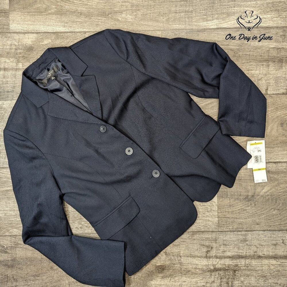 Nine West 3 Button Suit Jacket Blazer Navy Blue Pinstripe NWT Size 14